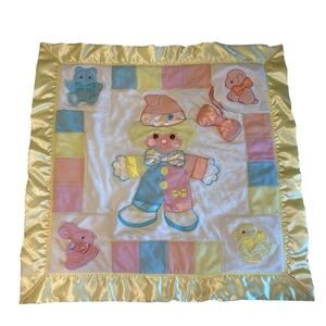 VTG Cozy Bows Clown Baby Activity Play Mat Blanket Yellow Satin Trim 25 x 26.